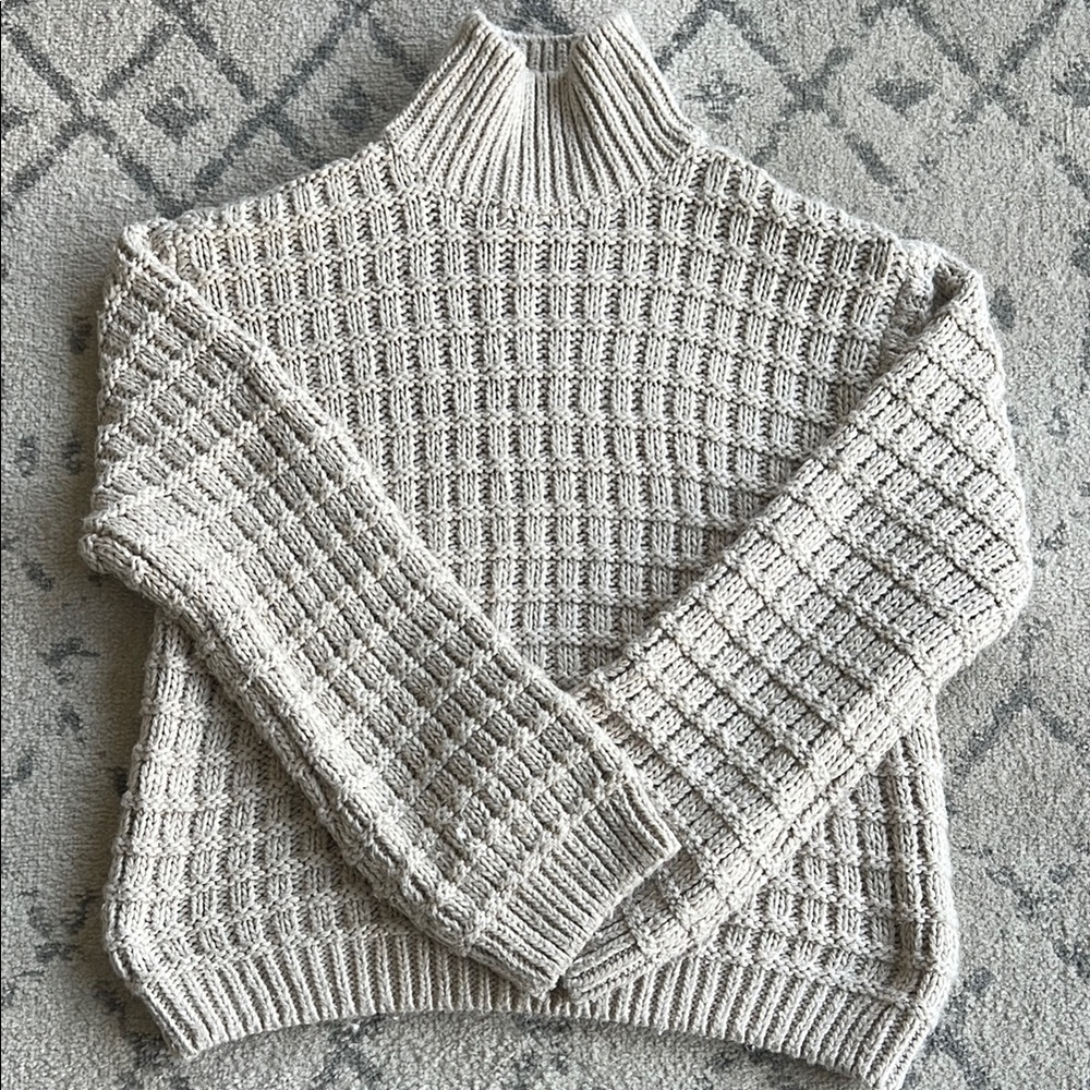 H&M Cream Cowl Neck Sweater with Textured Knits